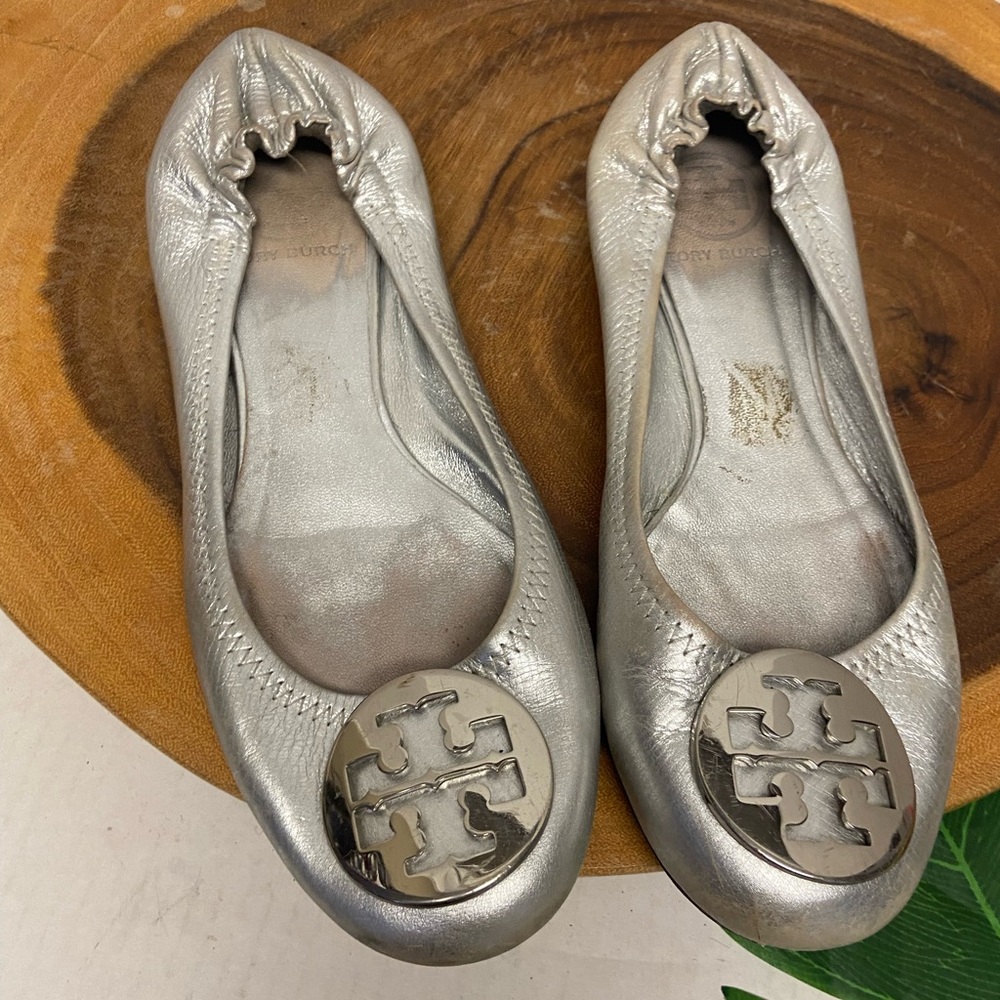 Tory Burch Leather Silver REVA Flats